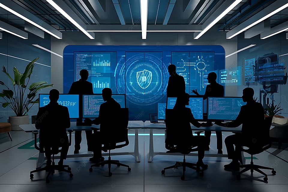 AuraSpear team members collaborating on cybersecurity strategy and implementation